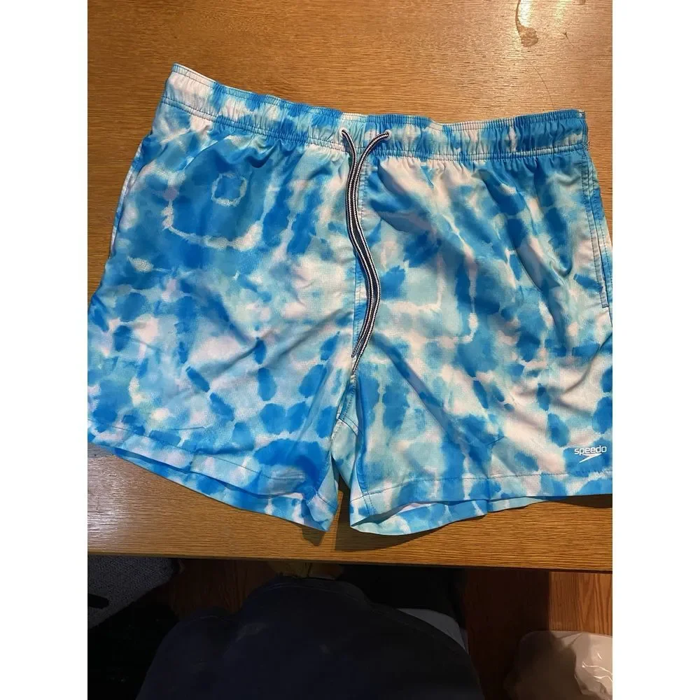 Speedo Mens Swim Shorts Size‎ XXL Trunks Blue Tie Dye Mesh Lined Pockets